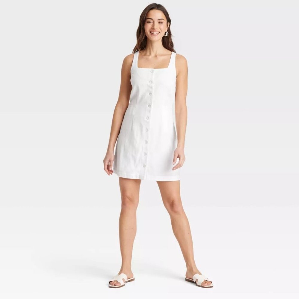 A New Day™ - Women's Linen Mini Vest Dress, White, Medium, NWT
